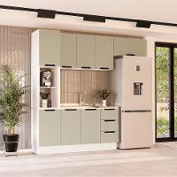 Cozinha Compacta Sem Tampo com Rodapé Meena 8 Portas 3 Gavetas Verde e Branca - 1