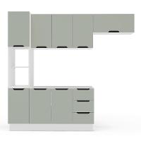 Cozinha Compacta Sem Tampo com Rodapé Meena 8 Portas 3 Gavetas Verde e Branca - 5