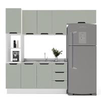 Cozinha Compacta Sem Tampo com Rodapé Meena 8 Portas 3 Gavetas Verde e Branca - 6