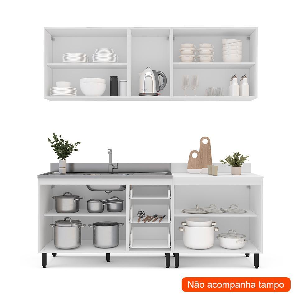 Cozinha Compacta Sem Tampo Meena 9 Portas 3 Gavetas Azul e Branca - 2