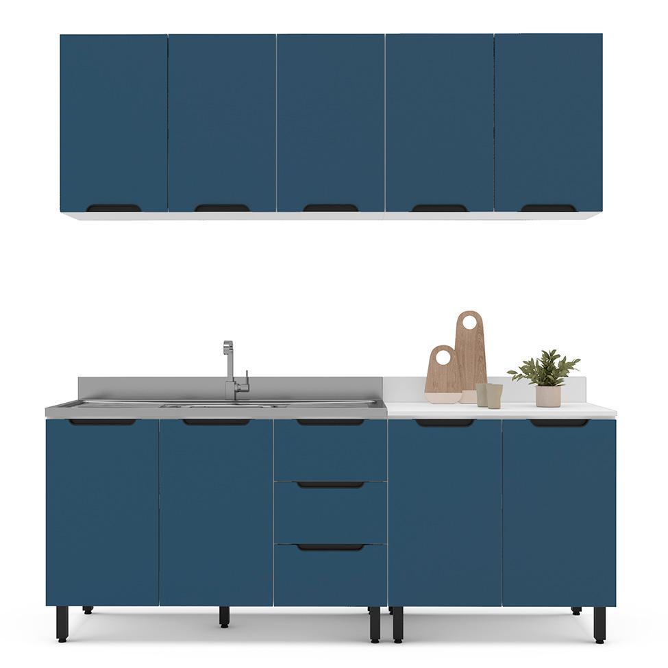 Cozinha Compacta Sem Tampo Meena 9 Portas 3 Gavetas Azul e Branca - 6