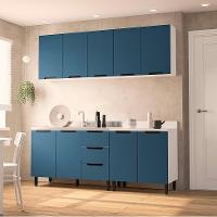 Cozinha Compacta Sem Tampo Meena 9 Portas 3 Gavetas Azul e Branca - 1