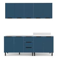 Cozinha Compacta Sem Tampo Meena 9 Portas 3 Gavetas Azul e Branca - 5