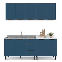 Cozinha Compacta Sem Tampo Meena 9 Portas 3 Gavetas Azul e Branca - 6