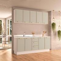 Cozinha Compacta Sem Tampo com Rodapé Amara 9 Portas 3 Gavetas Verde e Branca - 1