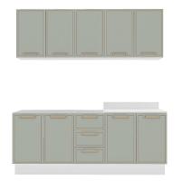 Cozinha Compacta Sem Tampo com Rodapé Amara 9 Portas 3 Gavetas Verde e Branca - 5