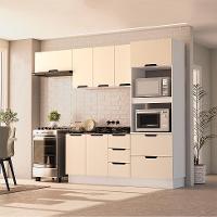 Cozinha Compacta Sem Tampo com Rodapé Meena 8 Portas 4 Gavetas Creme e Branca - 1