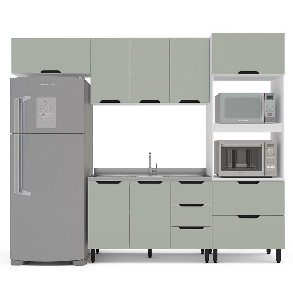 Cozinha Compacta Sem Tampo Meena 8 Portas 4 Gavetas Verde e Branca - 5