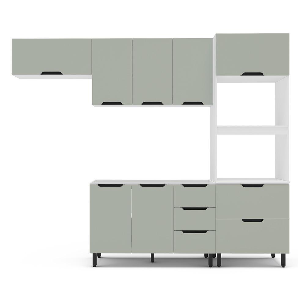 Cozinha Compacta Sem Tampo Meena 8 Portas 4 Gavetas Verde e Branca - 6