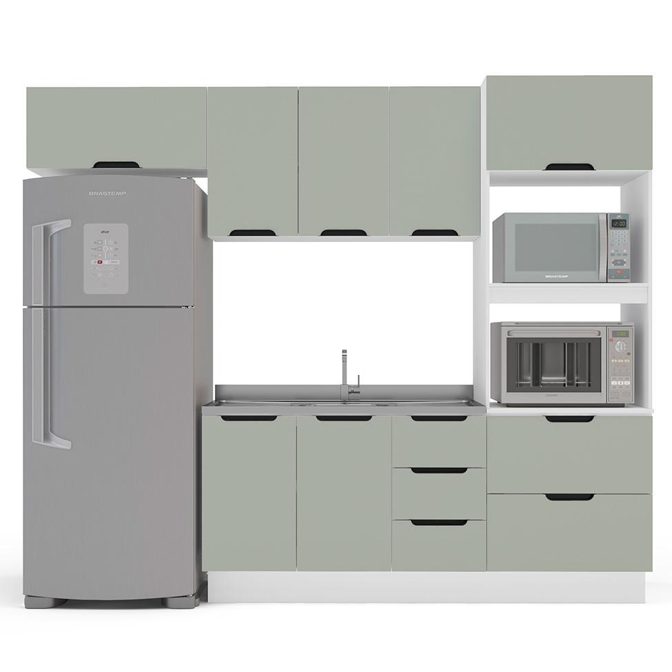 Cozinha Compacta Sem Tampo com Rodapé Meena 8 Portas 4 Gavetas Verde e Branca - 5