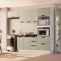 Cozinha Compacta Sem Tampo com Rodapé Meena 8 Portas 4 Gavetas Verde e Branca - 1