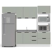 Cozinha Compacta Sem Tampo com Rodapé Meena 8 Portas 4 Gavetas Verde e Branca - 5