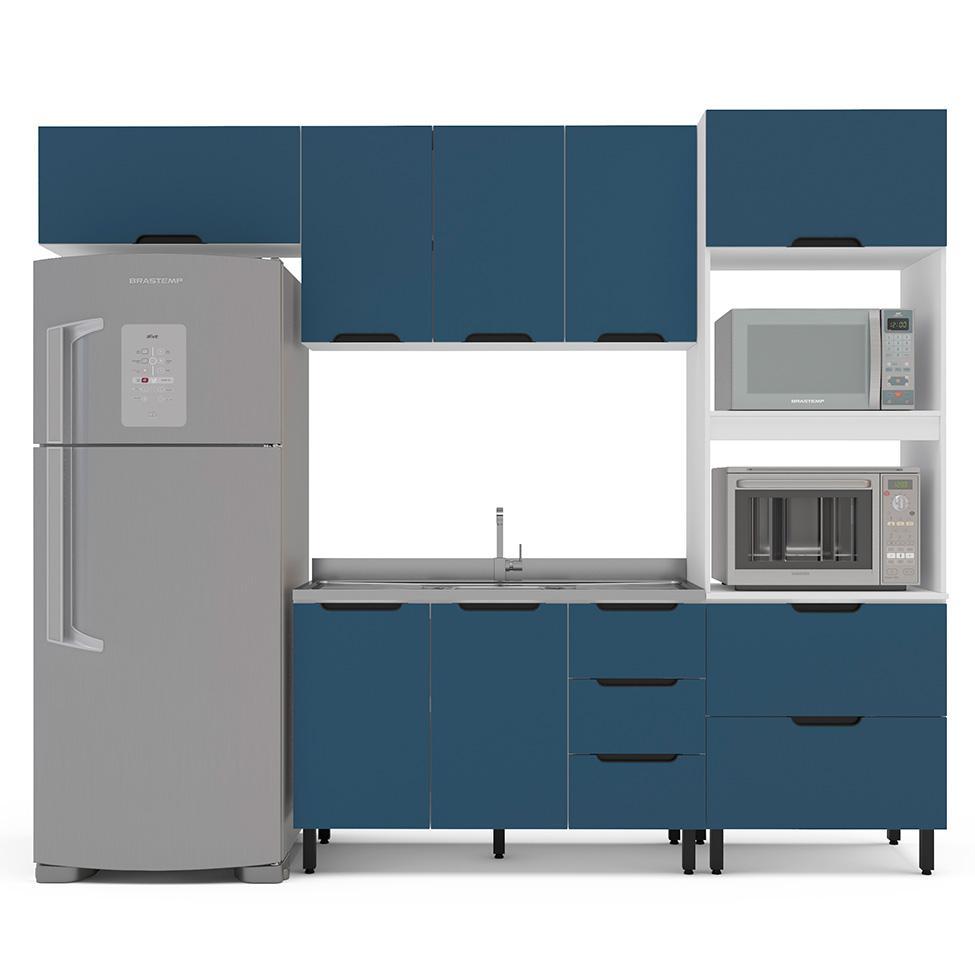 Cozinha Compacta Sem Tampo Meena 8 Portas 4 Gavetas Azul e Branca - 5