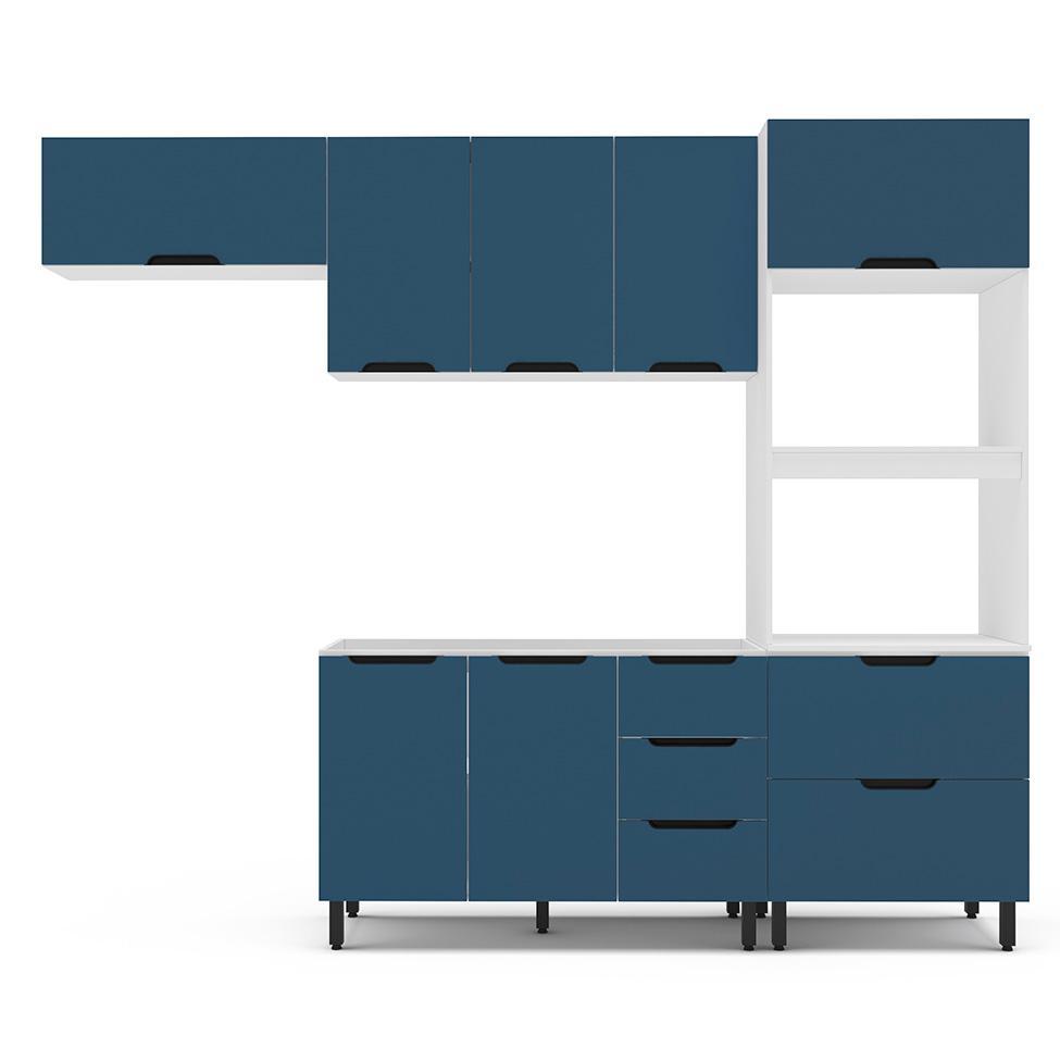 Cozinha Compacta Sem Tampo Meena 8 Portas 4 Gavetas Azul e Branca - 6
