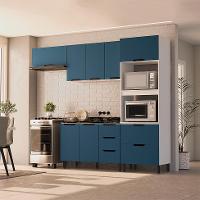 Cozinha Compacta Sem Tampo Meena 8 Portas 4 Gavetas Azul e Branca - 1