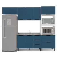 Cozinha Compacta Sem Tampo Meena 8 Portas 4 Gavetas Azul e Branca - 5