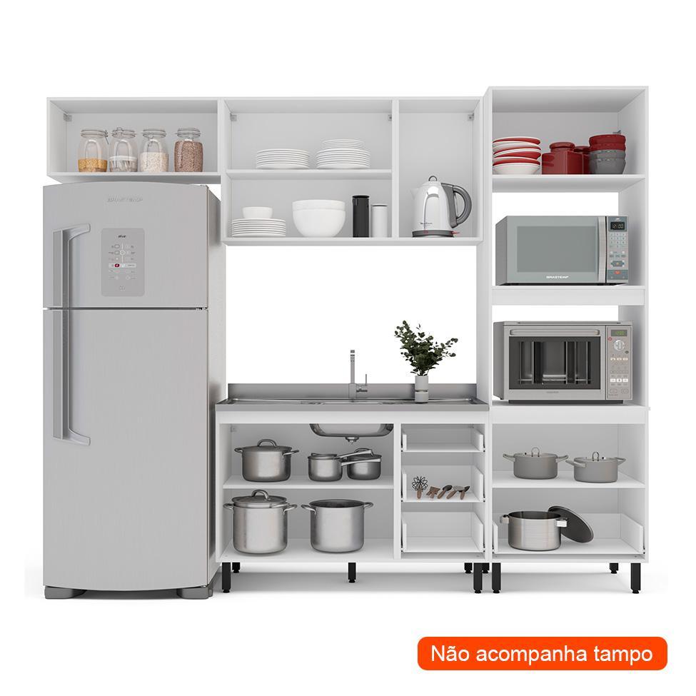 Cozinha Compacta Sem Tampo Meena 8 Portas 4 Gavetas Creme e Branca - 2