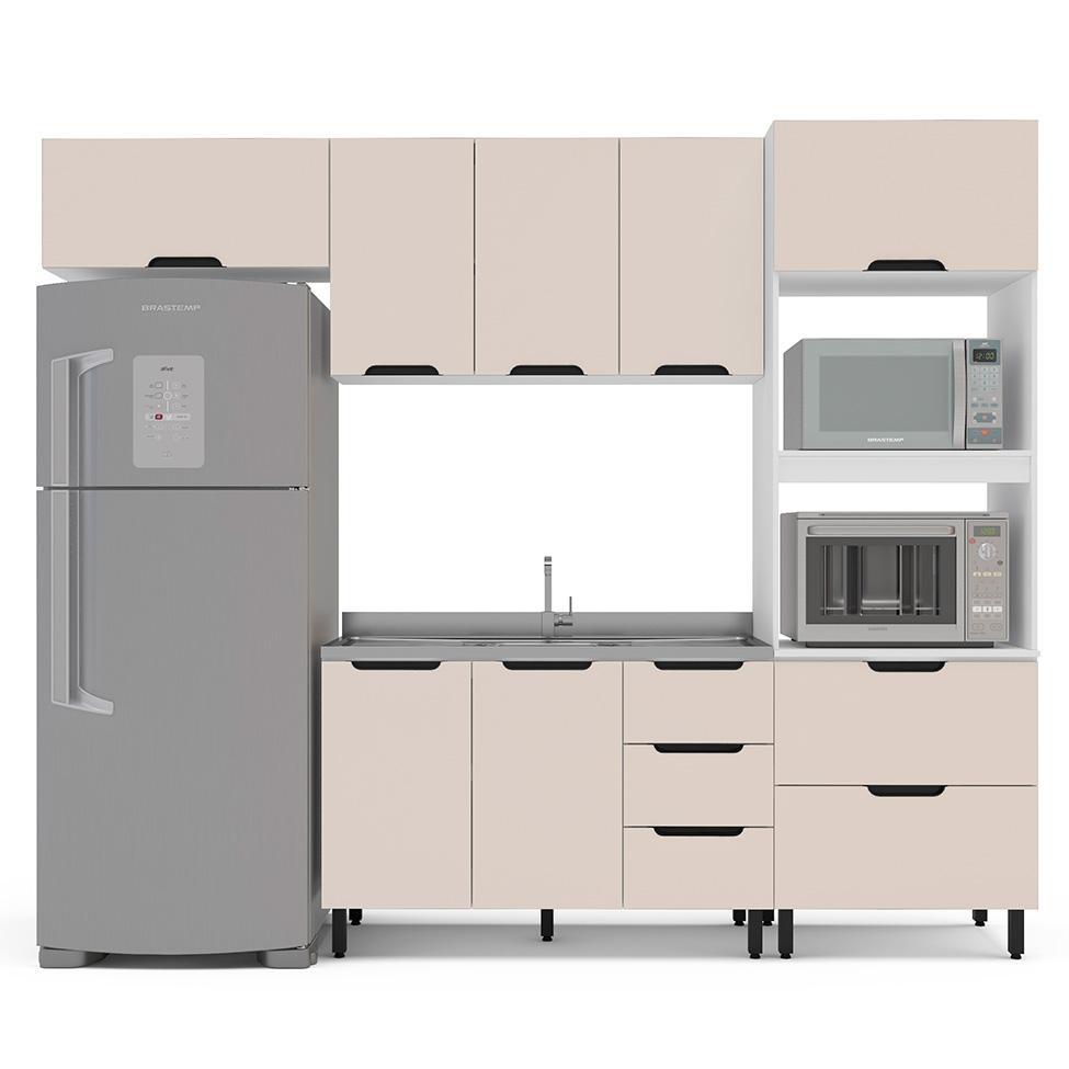 Cozinha Compacta Sem Tampo Meena 8 Portas 4 Gavetas Creme e Branca - 5