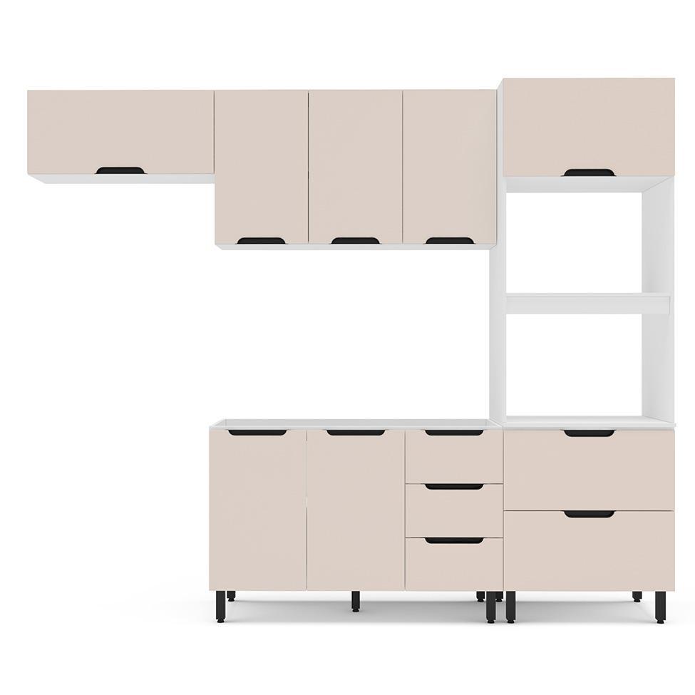 Cozinha Compacta Sem Tampo Meena 8 Portas 4 Gavetas Creme e Branca - 6