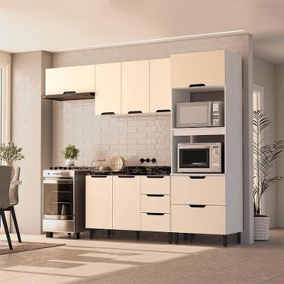 Cozinha Compacta Sem Tampo Meena 8 Portas 4 Gavetas Creme e Branca