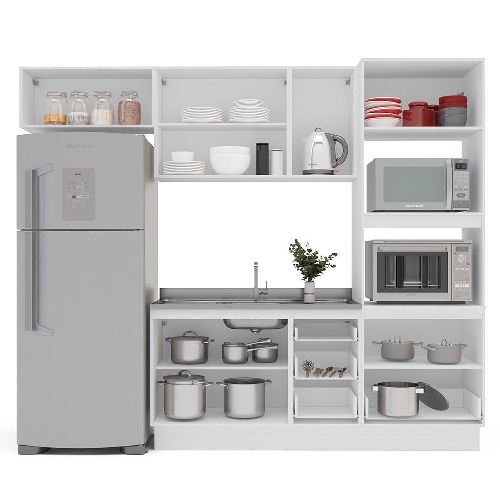 Cozinha Compacta Sem Tampo com Rodapé Meena 8 Portas 4 Gavetas Azul e Branca - 7