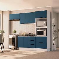 Cozinha Compacta Sem Tampo com Rodapé Meena 8 Portas 4 Gavetas Azul e Branca - 1