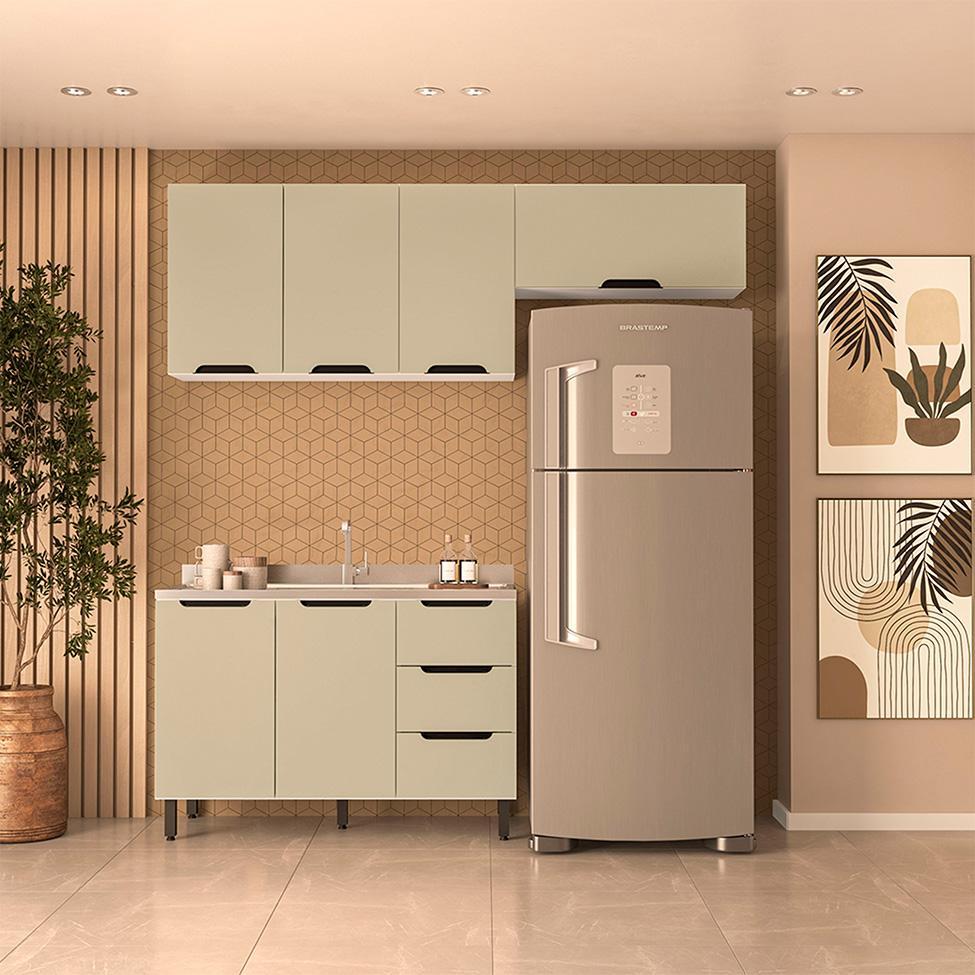 Cozinha Compacta sem Tampo Meena 6 Portas 3 Gavetas Verde e Branca - 1