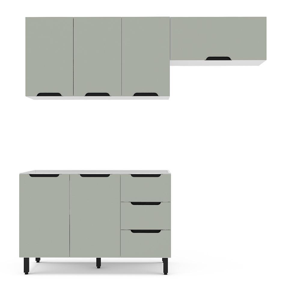 Cozinha Compacta sem Tampo Meena 6 Portas 3 Gavetas Verde e Branca - 5