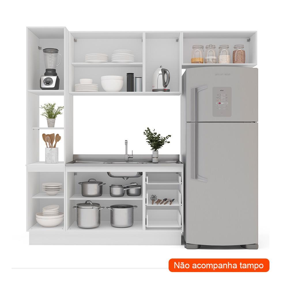 Cozinha Compacta Sem Tampo com Rodapé Meena 8 Portas 3 Gavetas Creme e Branca - 2