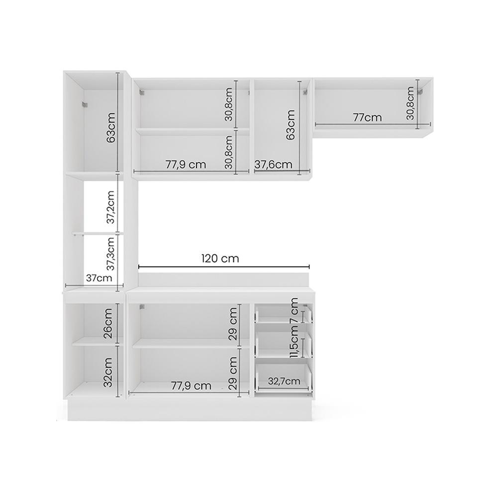 Cozinha Compacta Sem Tampo com Rodapé Meena 8 Portas 3 Gavetas Creme e Branca - 4