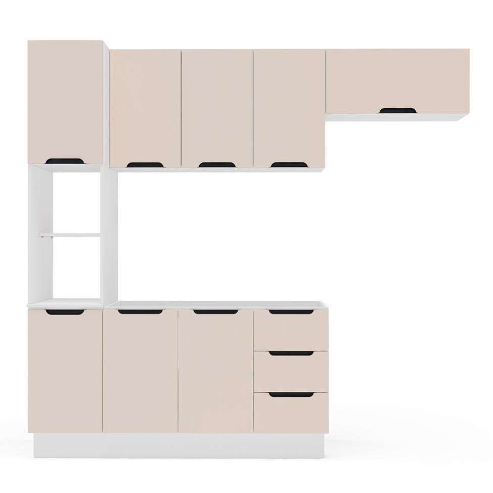 Cozinha Compacta Sem Tampo com Rodapé Meena 8 Portas 3 Gavetas Creme e Branca - 5