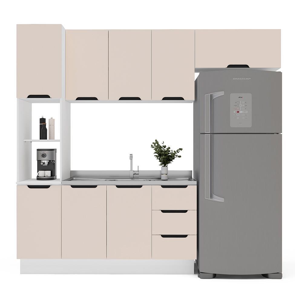 Cozinha Compacta Sem Tampo com Rodapé Meena 8 Portas 3 Gavetas Creme e Branca - 6