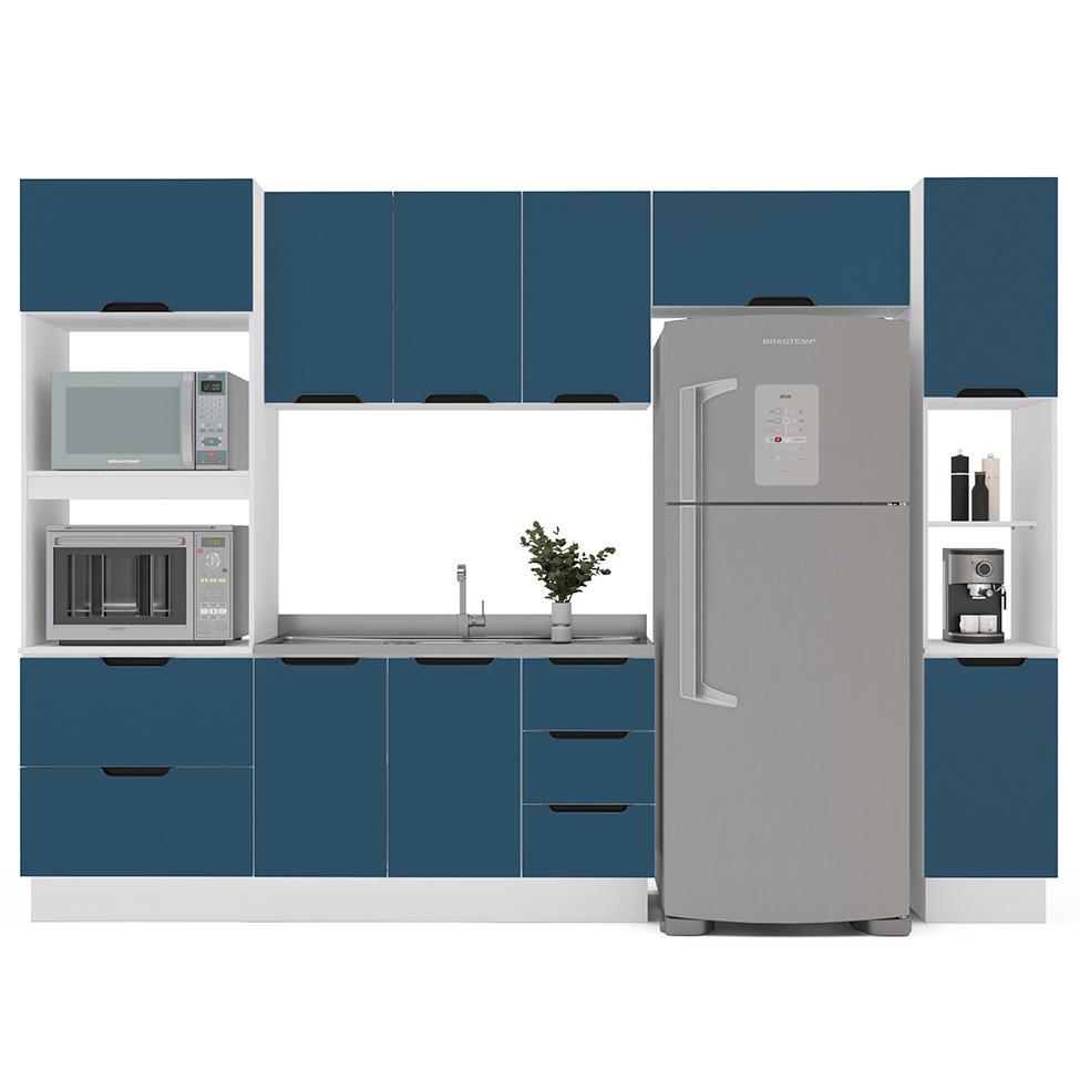 Cozinha Compacta sem Tampo com Rodapé e Paneleiro Meena 10 Portas 4 Gavetas Azul e Branca - 6