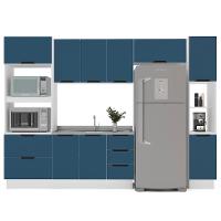 Cozinha Compacta sem Tampo com Rodapé e Paneleiro Meena 10 Portas 4 Gavetas Azul e Branca - 6