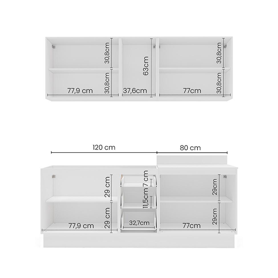 Cozinha Compacta Sem Tampo com Rodapé Meena 9 Portas 3 Gavetas Azul e Branca - 4