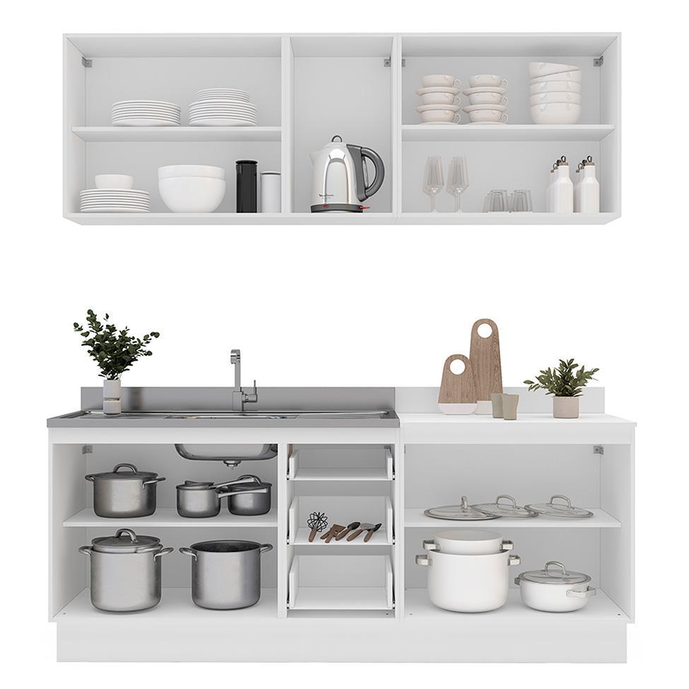 Cozinha Compacta Sem Tampo com Rodapé Meena 9 Portas 3 Gavetas Azul e Branca - 8