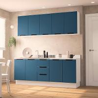 Cozinha Compacta Sem Tampo com Rodapé Meena 9 Portas 3 Gavetas Azul e Branca - 1