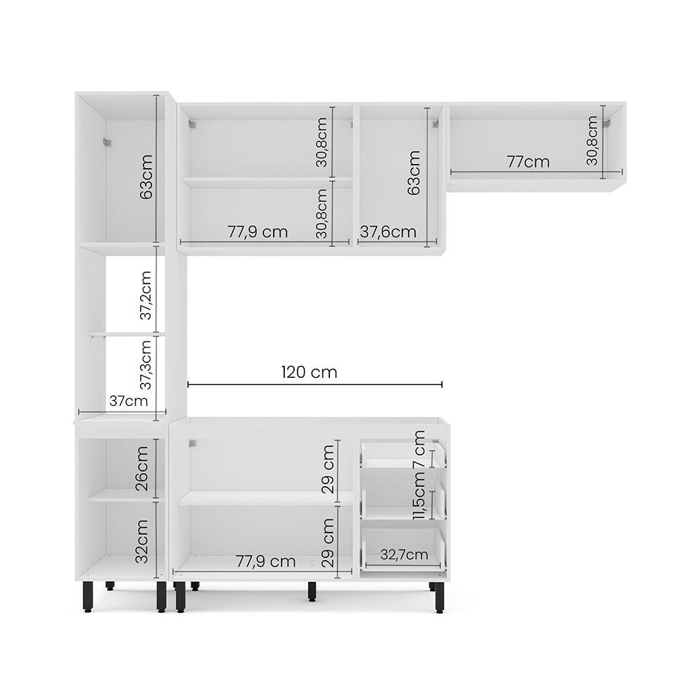 Cozinha Compacta Sem Tampo Meena 8 Portas 3 Gavetas Azul e Branca - 4
