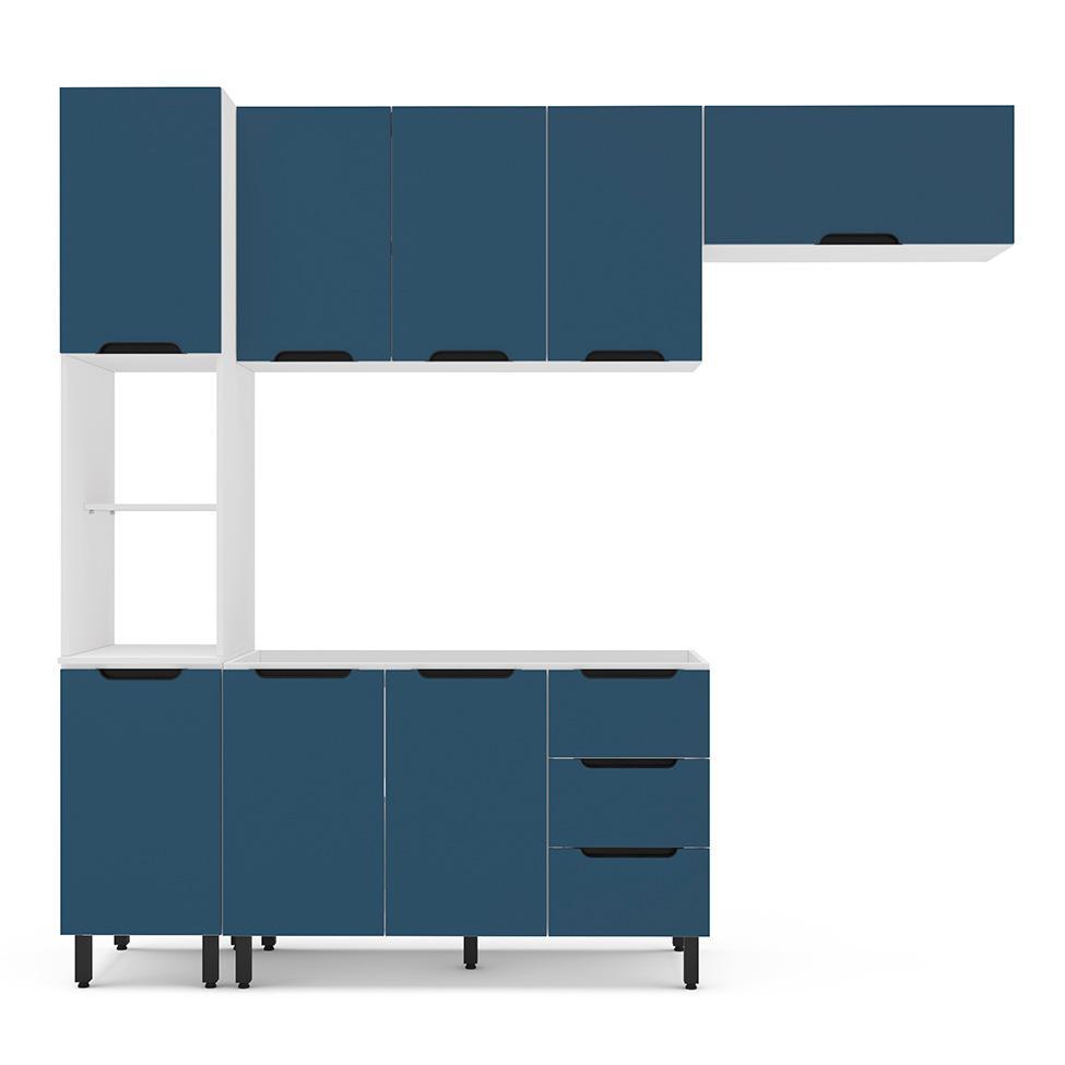 Cozinha Compacta Sem Tampo Meena 8 Portas 3 Gavetas Azul e Branca - 5