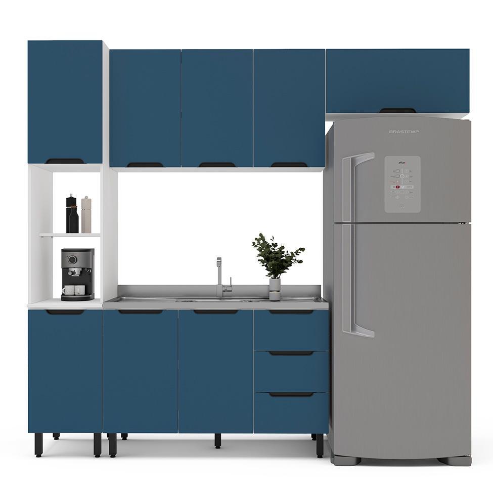 Cozinha Compacta Sem Tampo Meena 8 Portas 3 Gavetas Azul e Branca - 6