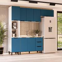 Cozinha Compacta Sem Tampo Meena 8 Portas 3 Gavetas Azul e Branca - 1