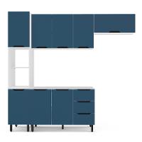 Cozinha Compacta Sem Tampo Meena 8 Portas 3 Gavetas Azul e Branca - 5