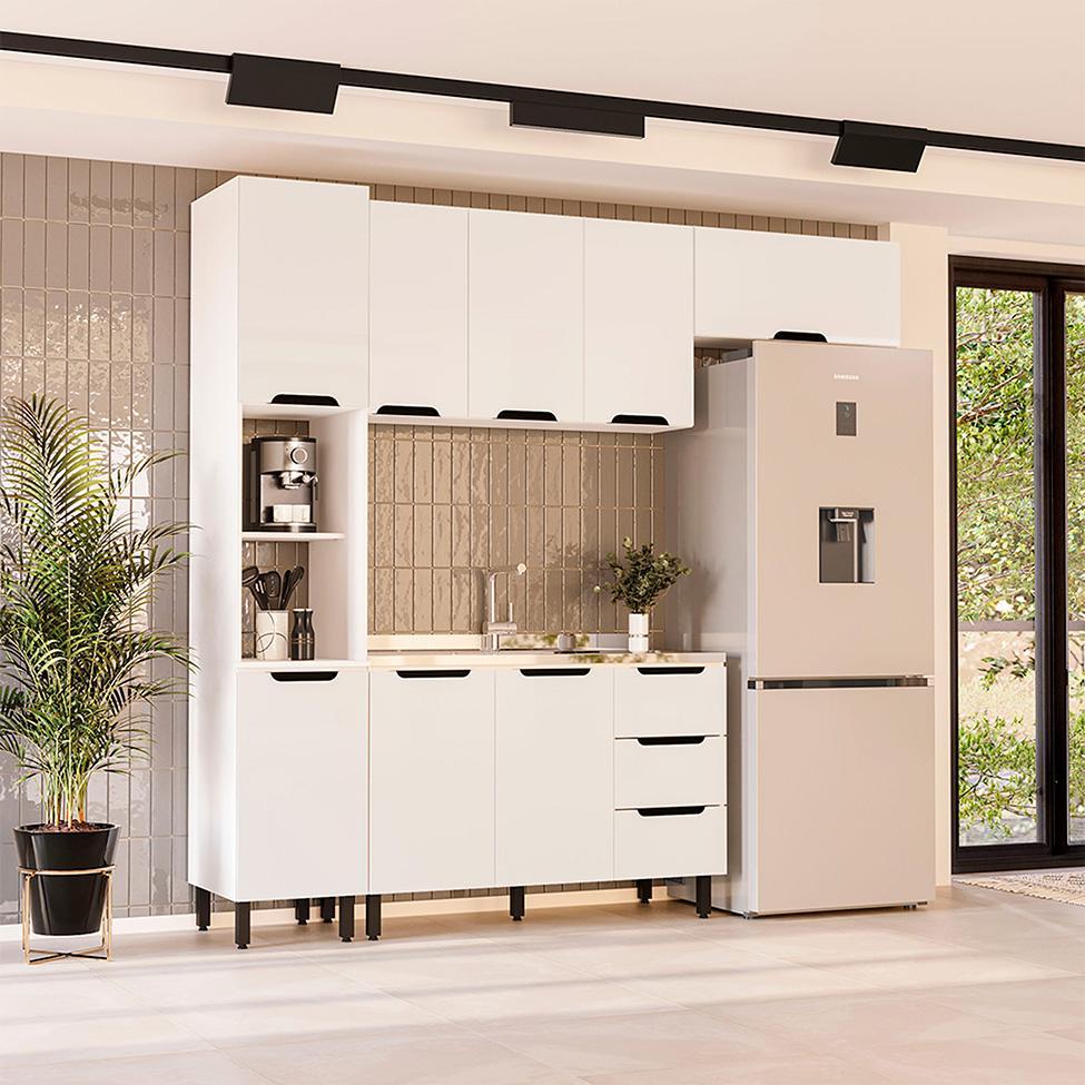 Cozinha Compacta Sem Tampo Meena 8 Portas 3 Gavetas Branca - 1