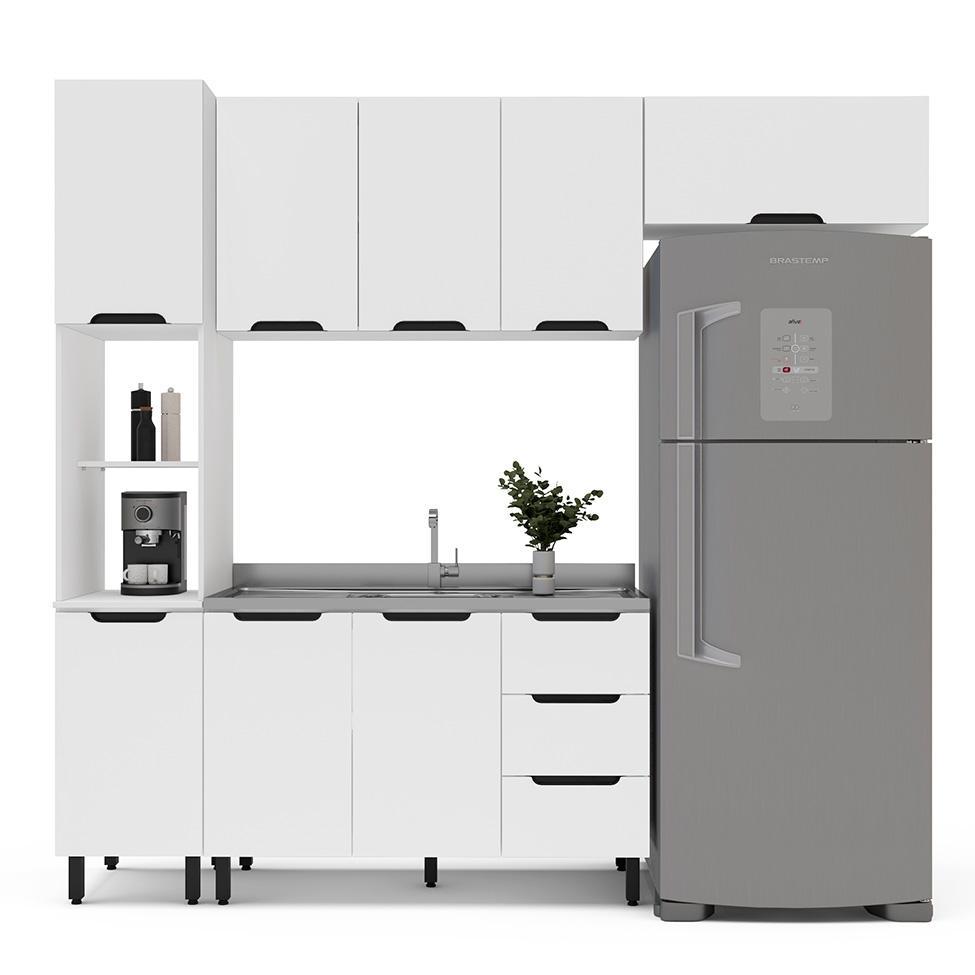 Cozinha Compacta Sem Tampo Meena 8 Portas 3 Gavetas Branca - 6