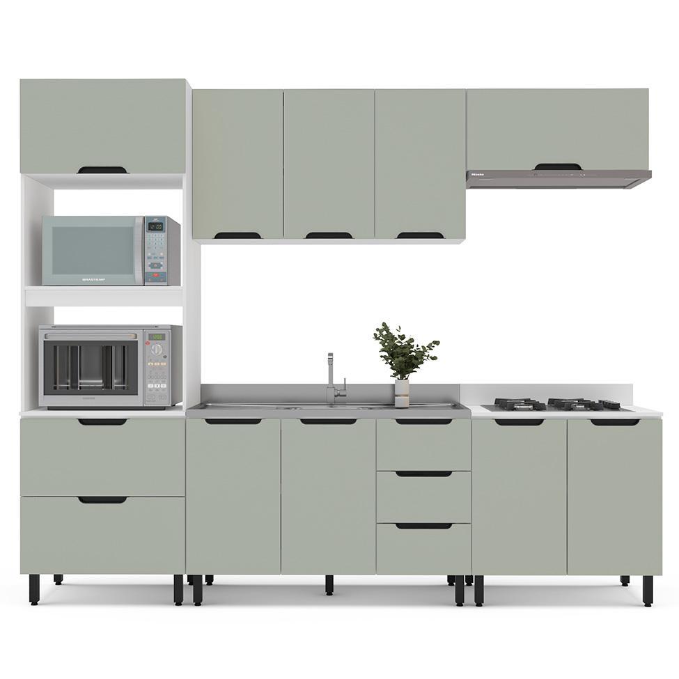 Cozinha Compacta Sem Tampo Meena 10 Portas 4 Gavetas Verde e Branca - 6