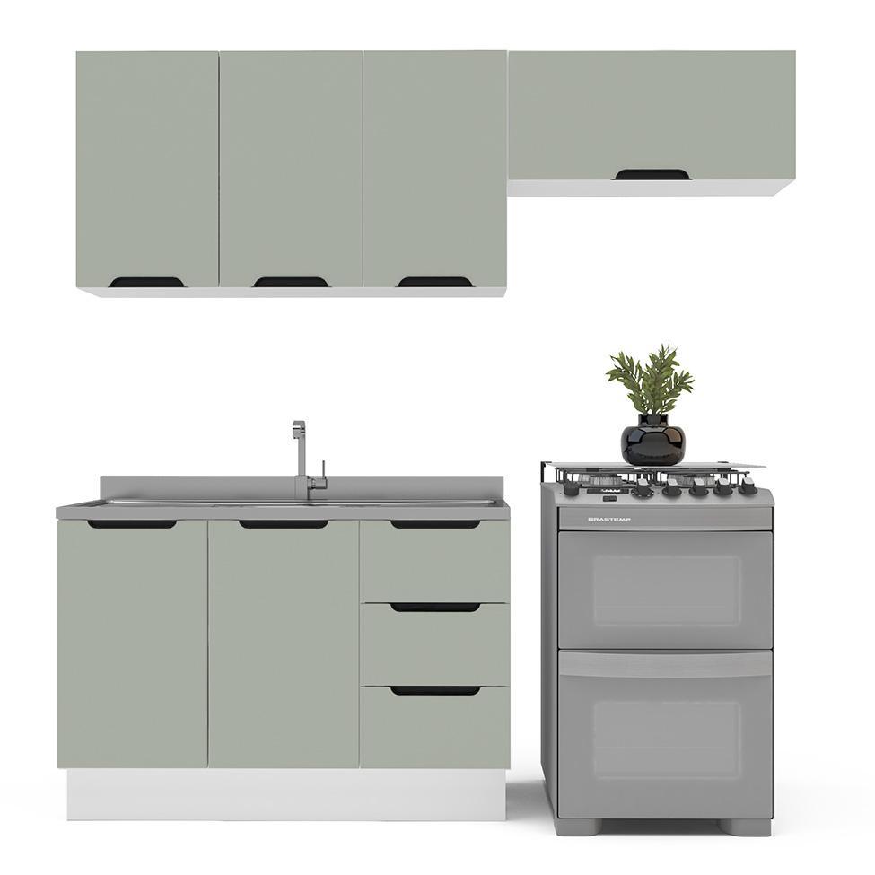 Cozinha Compacta sem Tampo com Rodapé Meena 6 Portas 3 Gavetas Verde e Branca - 6