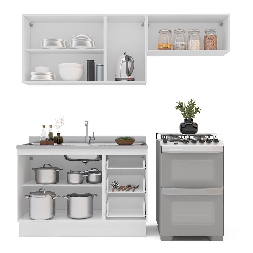 Cozinha Compacta sem Tampo com Rodapé Meena 6 Portas 3 Gavetas Verde e Branca - 8