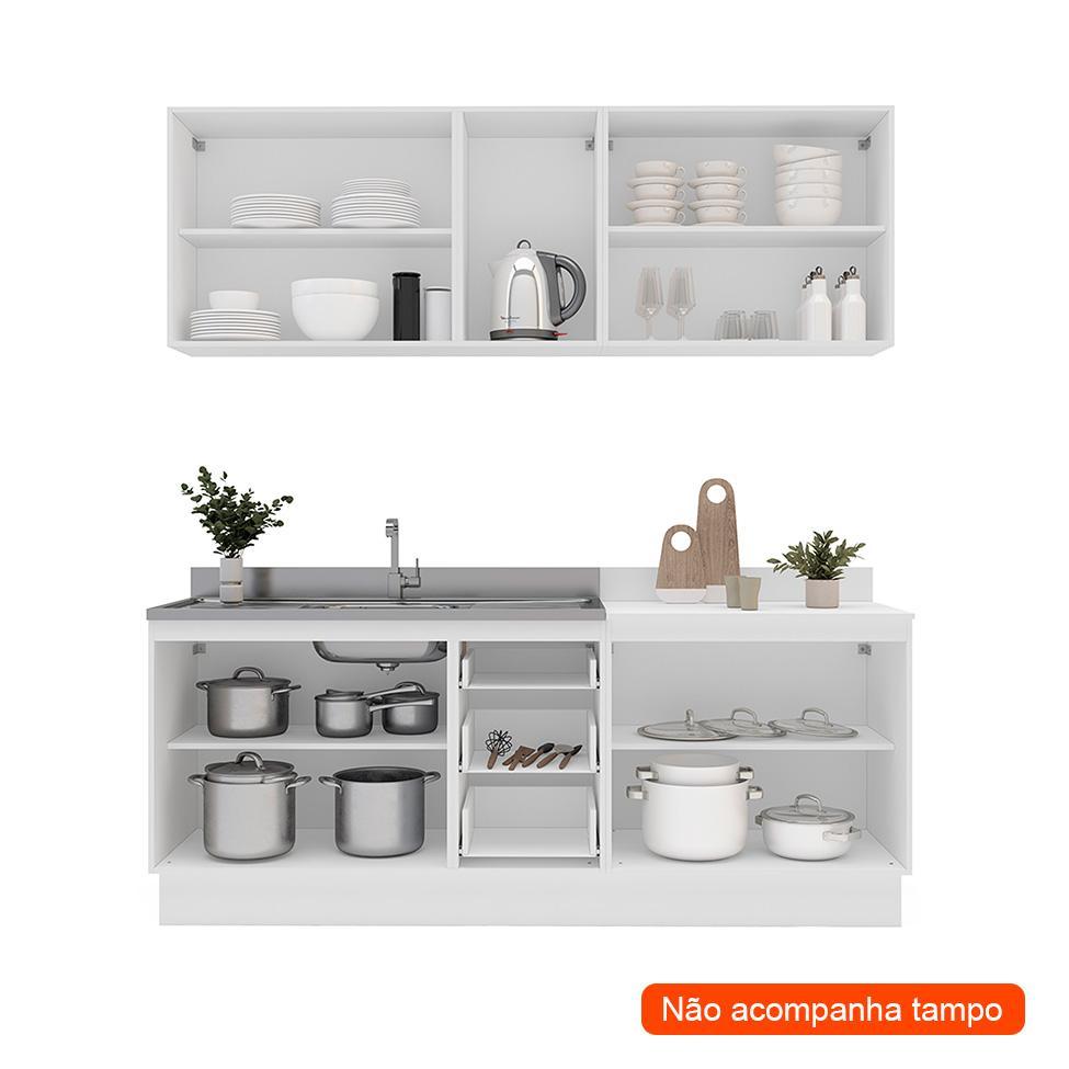 Cozinha Compacta Sem Tampo com Rodapé Meena 9 Portas 3 Gavetas Creme e Branca - 2