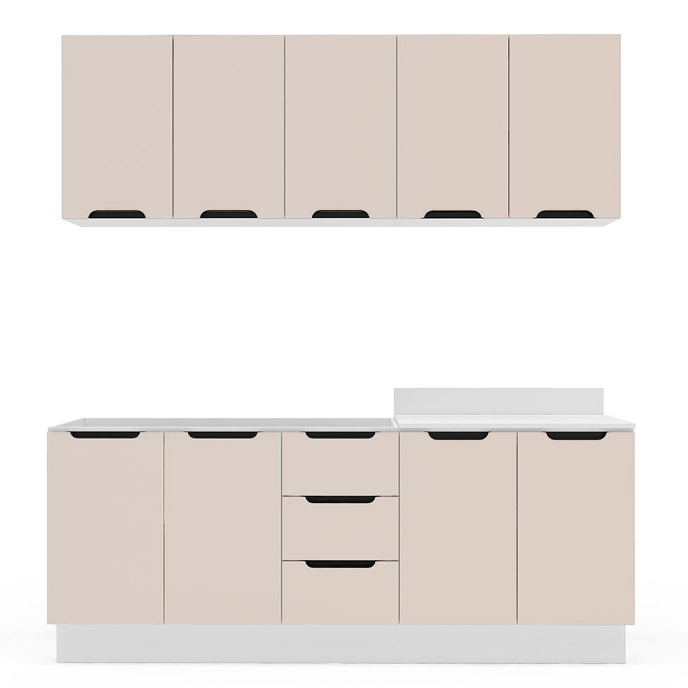 Cozinha Compacta Sem Tampo com Rodapé Meena 9 Portas 3 Gavetas Creme e Branca - 5