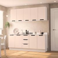 Cozinha Compacta Sem Tampo com Rodapé Meena 9 Portas 3 Gavetas Creme e Branca - 1